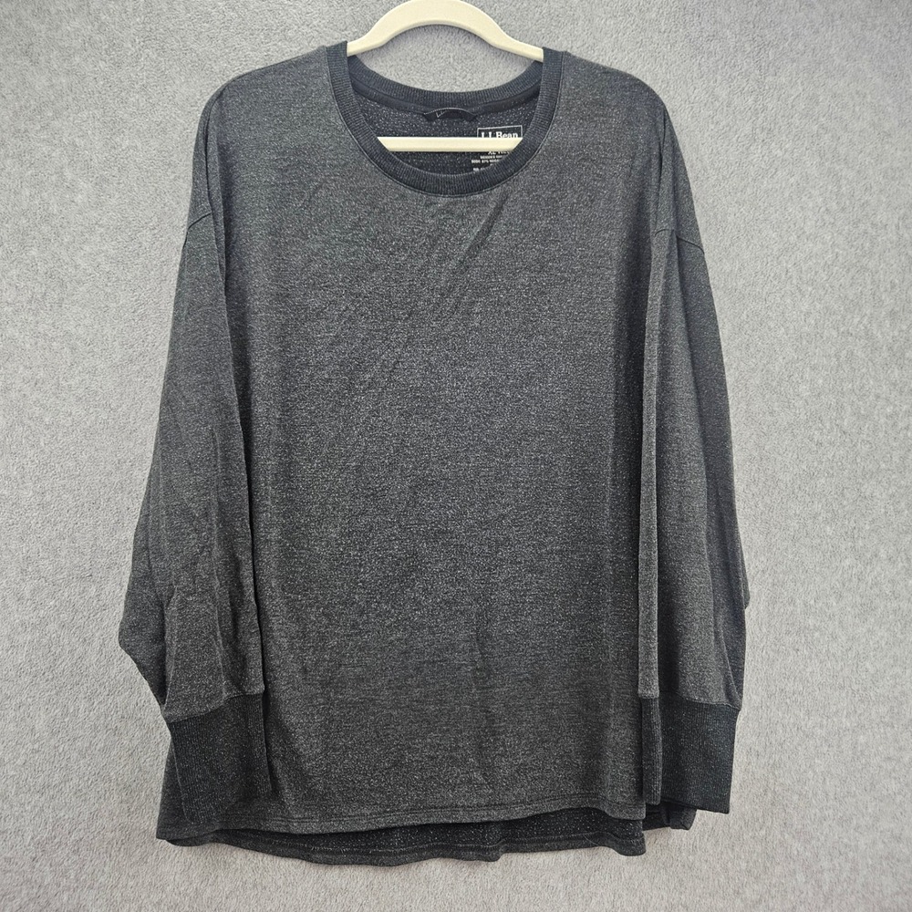LL BEAN Sweatshirt Womens XL Gray Modal Blend Long Sleeve Crew Neck Pullover Top